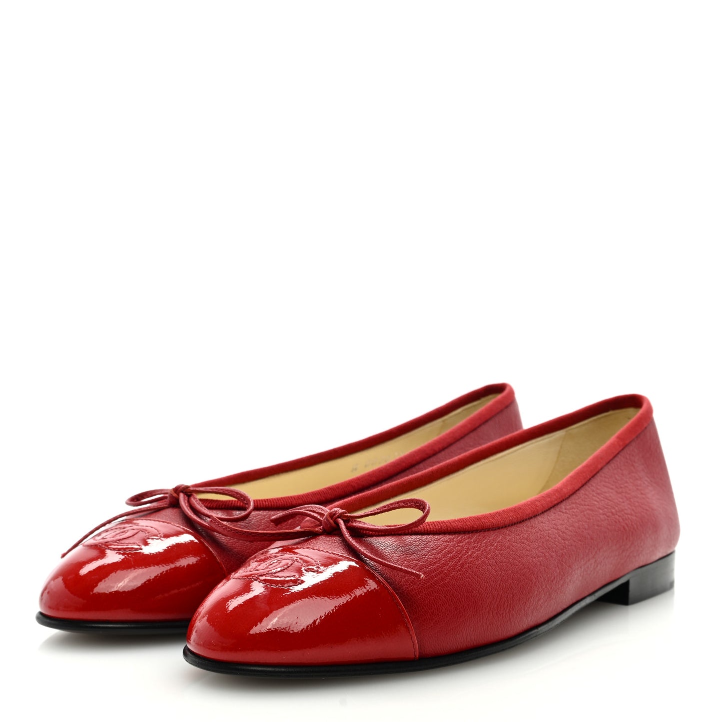 Goatskin Patent Cap Toe CC Ballerina Flats 39.5 Red