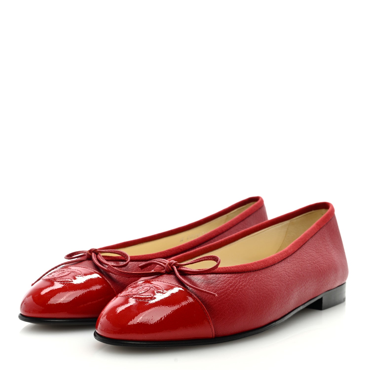 Chanel Goatskin Patent Cap Toe CC Ballerina Flats 39.5 Red 2 of 8