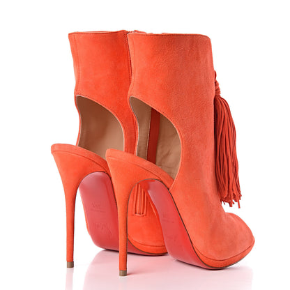 Christian Louboutin Suede Fringe Otoka 120 Booties 35.5 Capucine 4 of 9