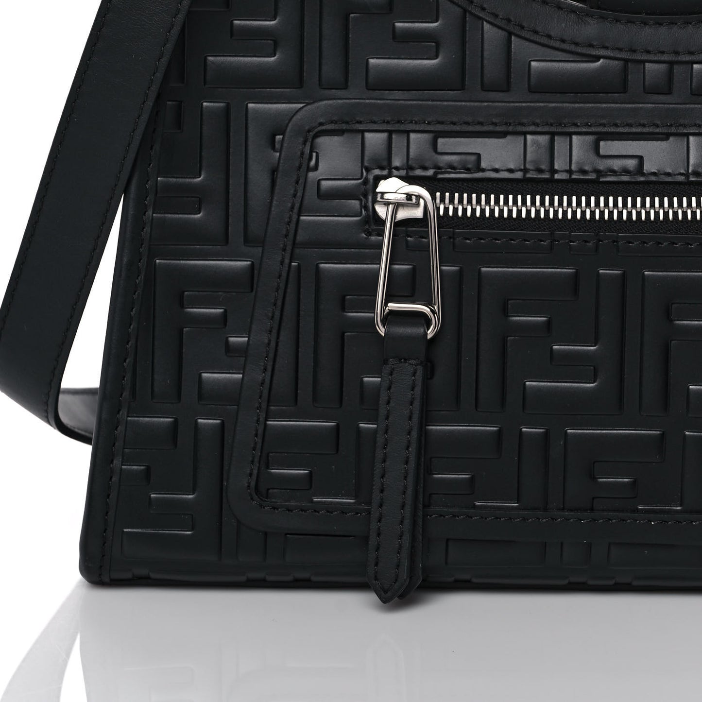 Vitello Century Wicker FF 1974 Embossed Small Runaway Shopper Tote Black