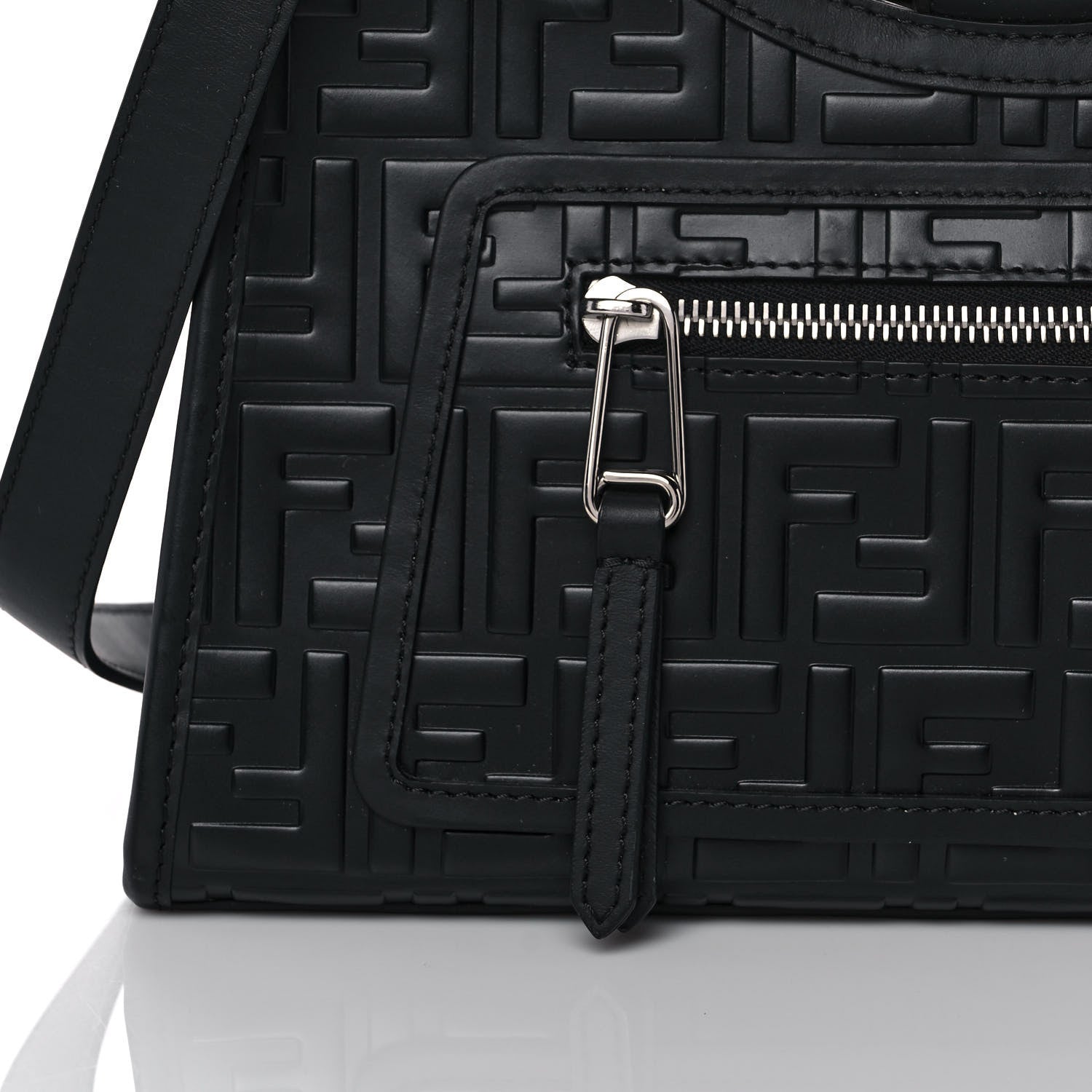 Fendi Vitello Century Wicker FF 1974 Embossed Small Runaway Shopper Tote Black 7 of 10