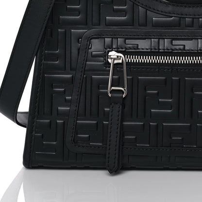 Fendi Vitello Century Wicker FF 1974 Embossed Small Runaway Shopper Tote Black 7 of 10