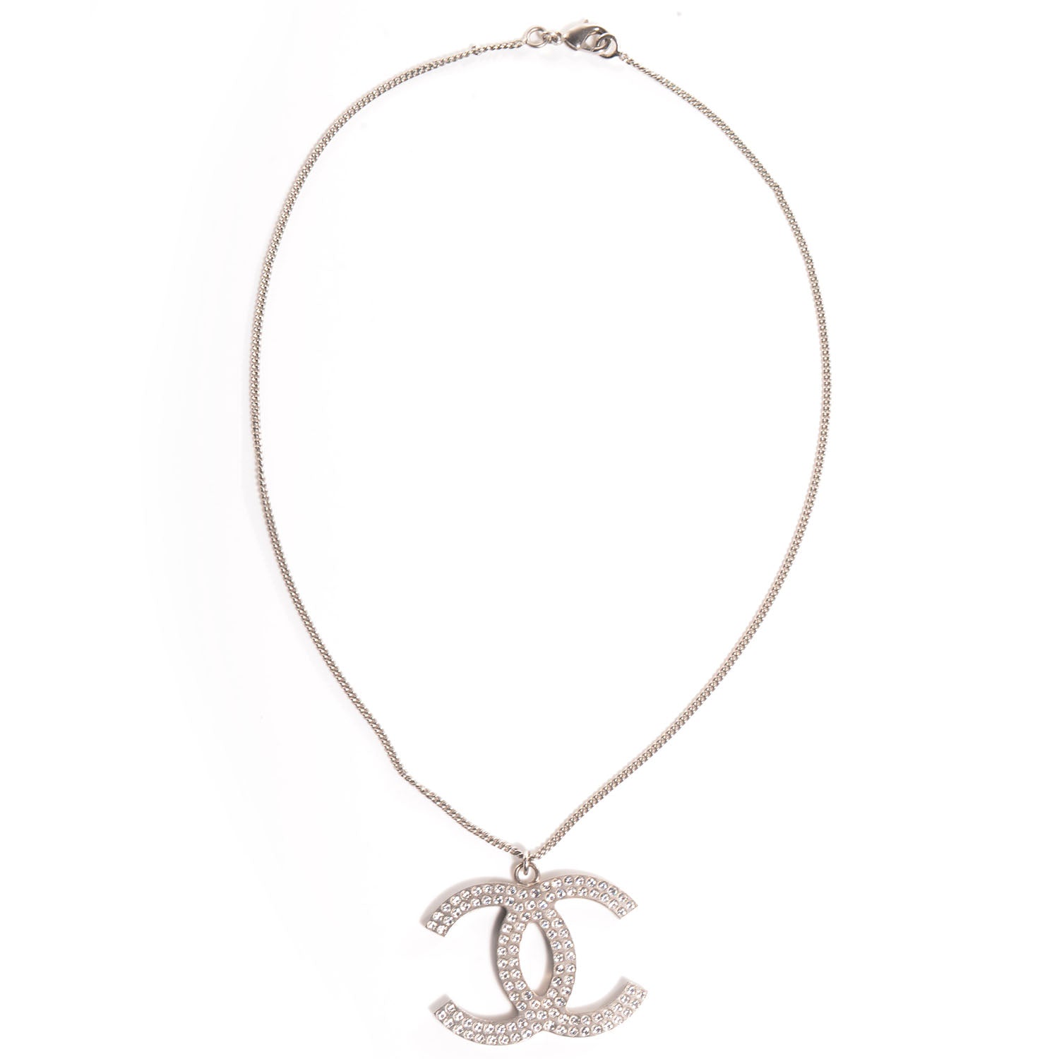 Chanel Crystal Large CC Necklace Silver 4 of 6