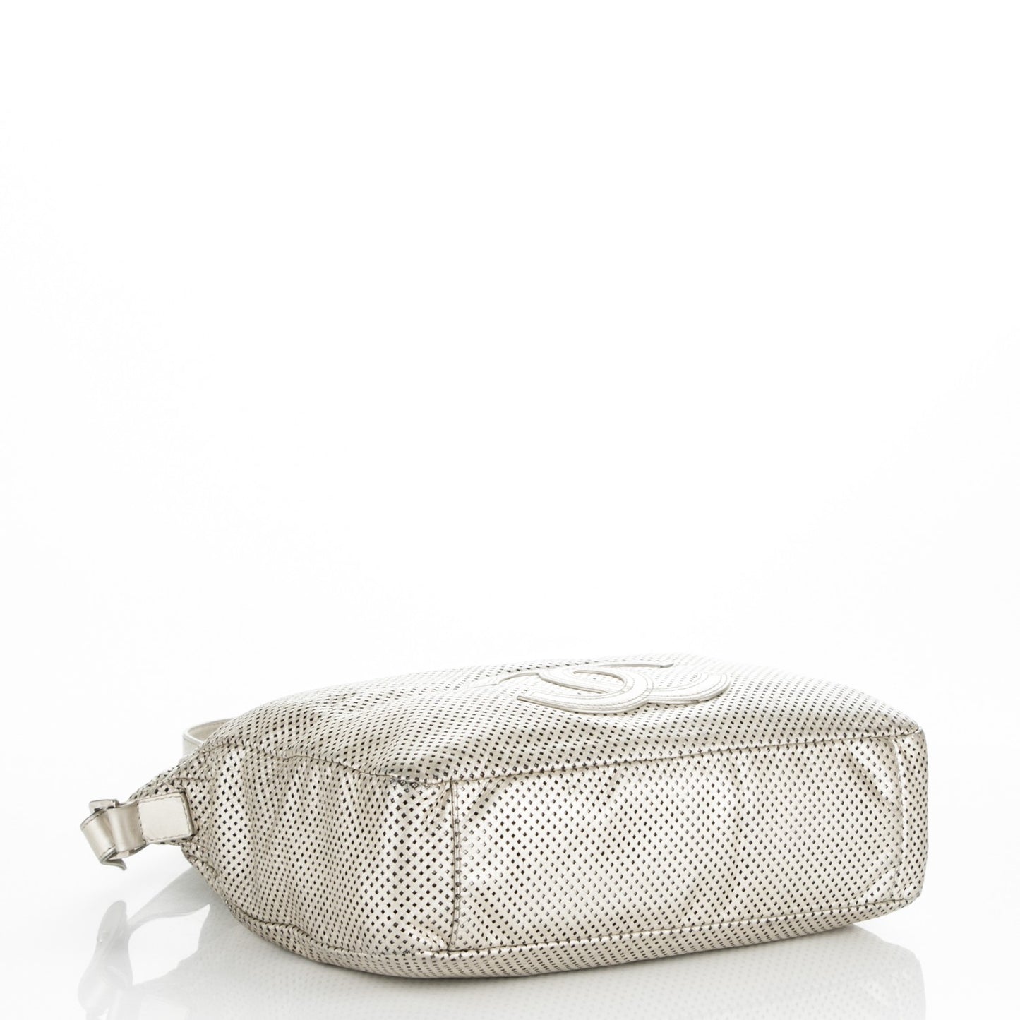 Metallic Glazed Calfskin Perforated Large Rodeo Drive Tote Silver