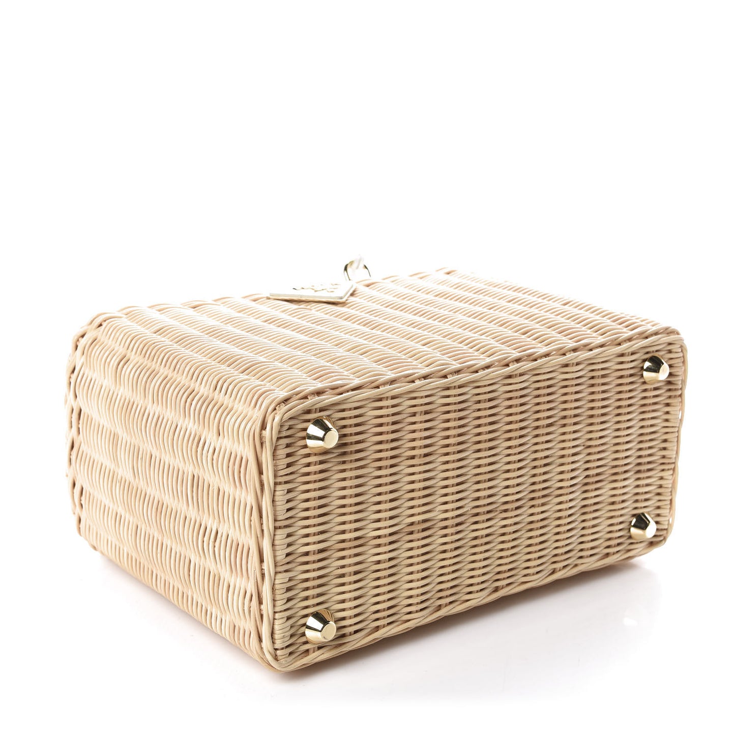 Canvas Wicker Shoulder Bag White Tan