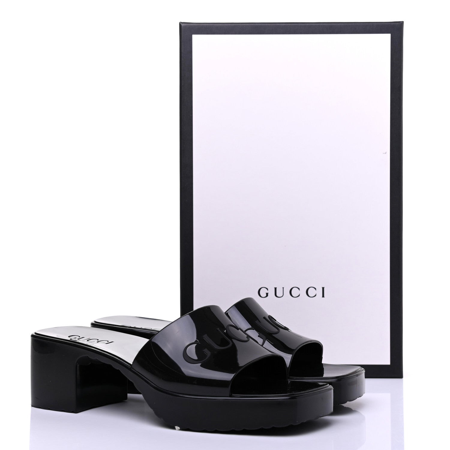 Gucci Rubber Gucci Logo Womens Platform 20/60mm Slide Sandals 37 Black 14 of 14