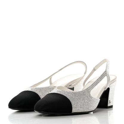 Chanel Strass Grosgrain Cap Toe CC Slingback Pumps 39.5 Silver Black 3 of 9