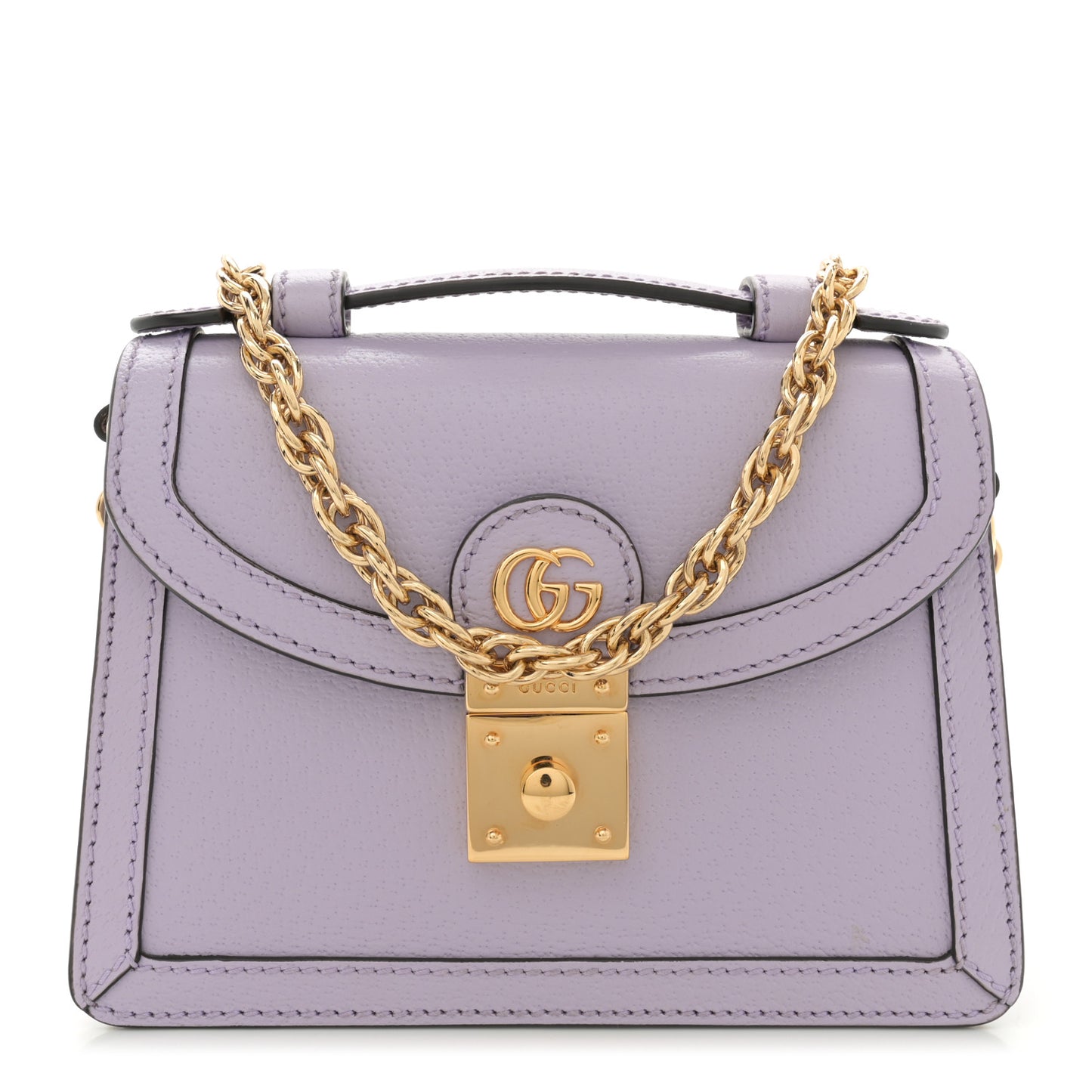 Textured Dollar Calfskin Mini Ophidia Padlock Top Handle Chain Shoulder Bag Lapis