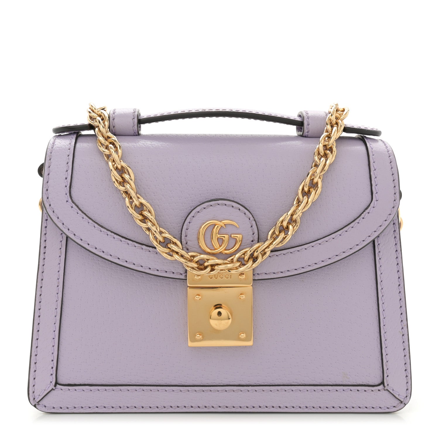 Gucci Textured Dollar Calfskin Mini Ophidia Padlock Top Handle Chain Shoulder Bag Lapis 1 of 11