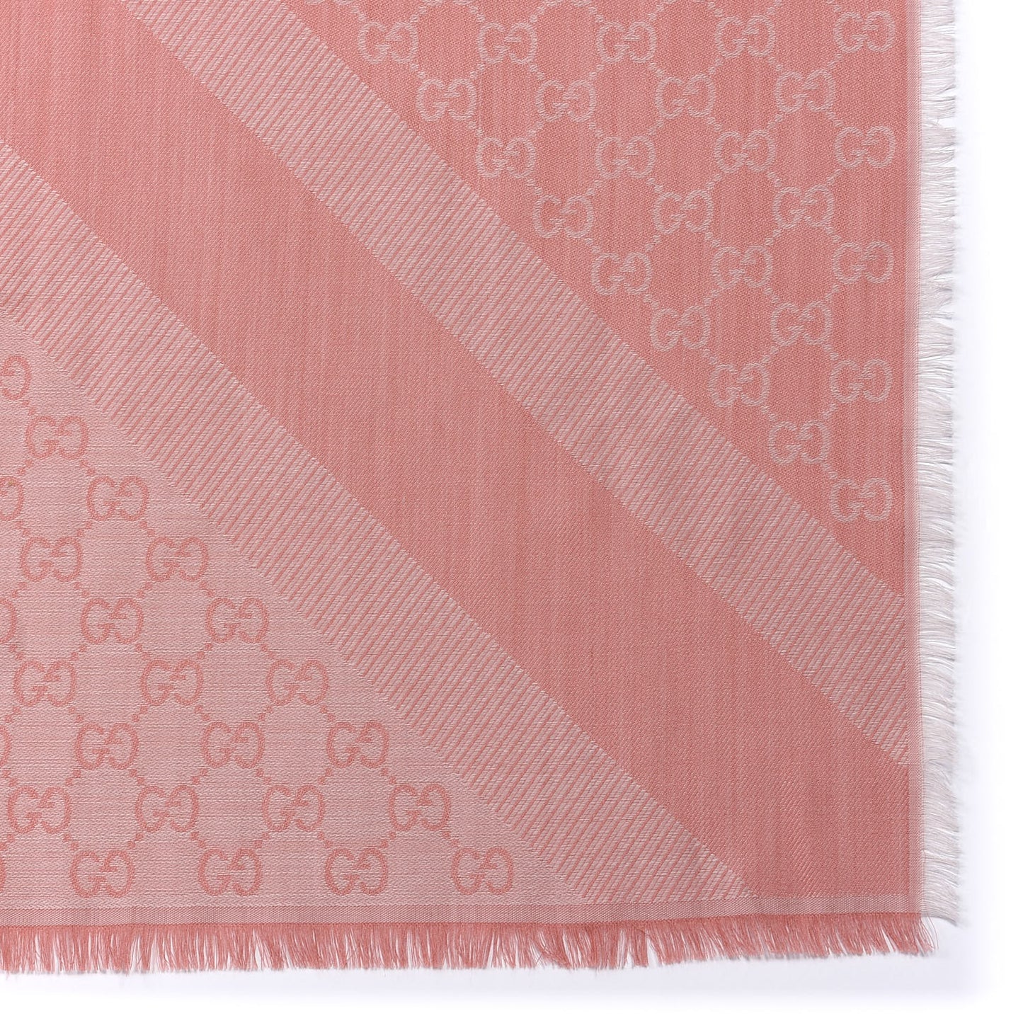 Wool Silk Monogram GGWeb Fringe Shawl Old Rose Pink