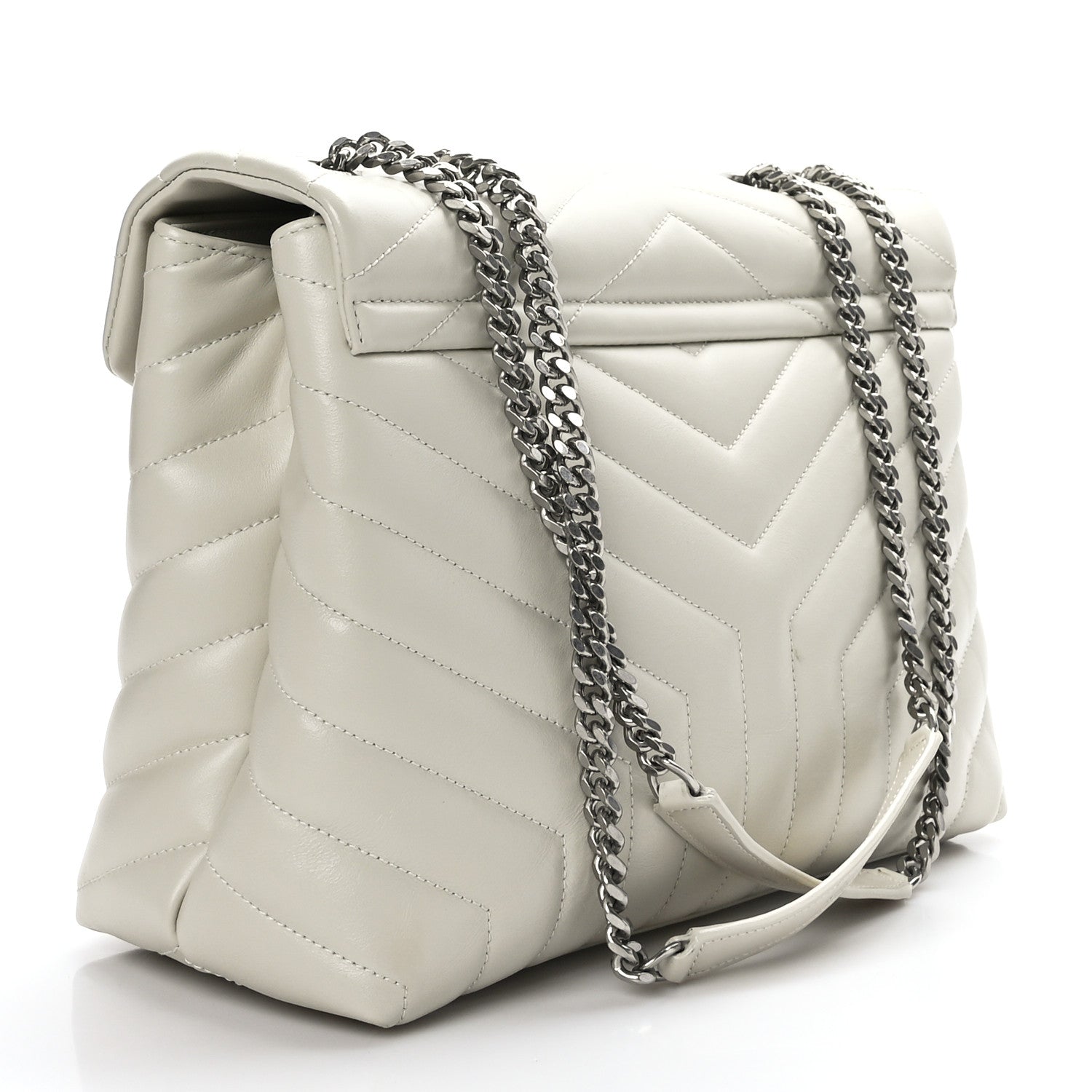 Saint Laurent Calfskin Y Quilted Monogram Medium Loulou Chain Satchel Ivory 3 of 12