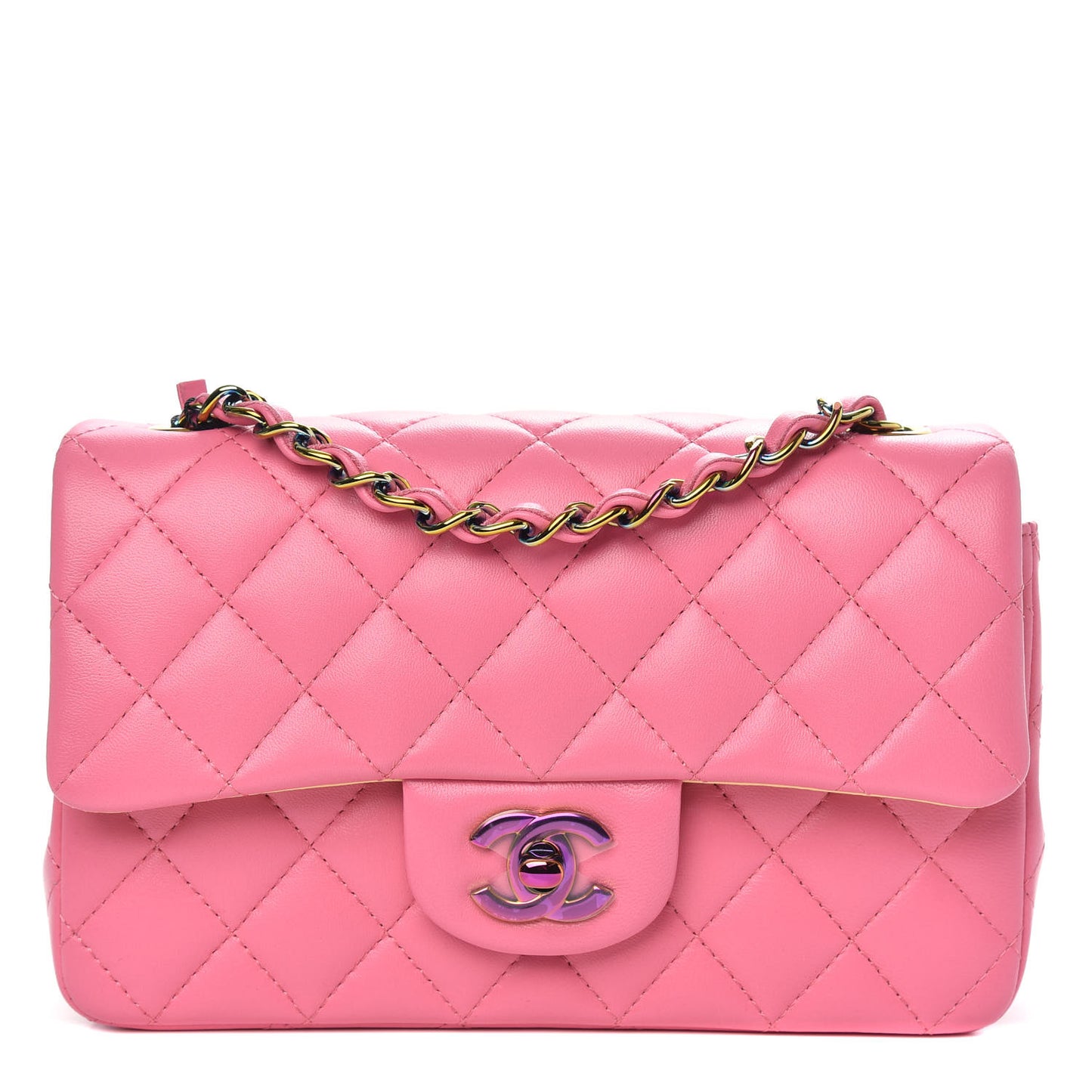 Lambskin Quilted Mini Rectangular Flap Pink Yellow