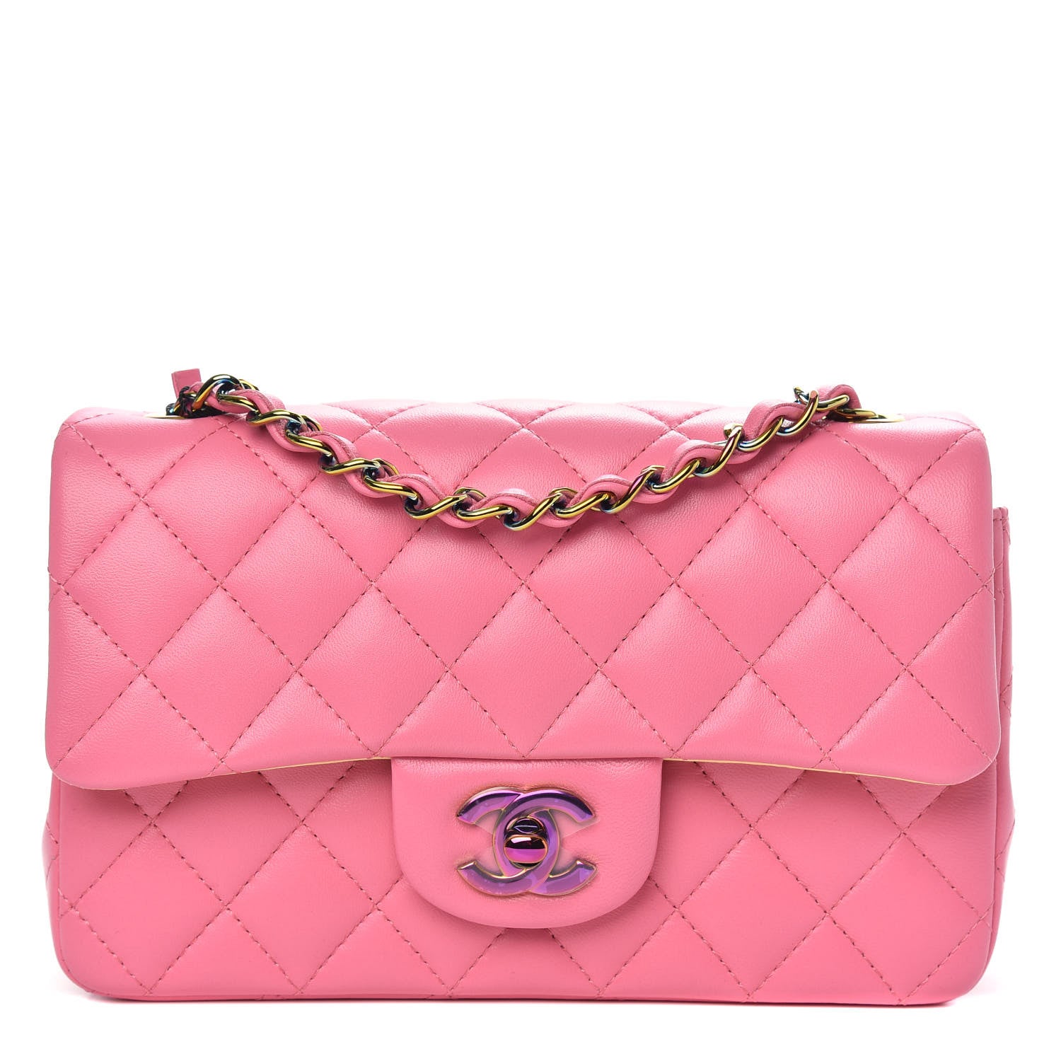 Chanel Lambskin Quilted Mini Rectangular Flap Pink Yellow 1 of 11