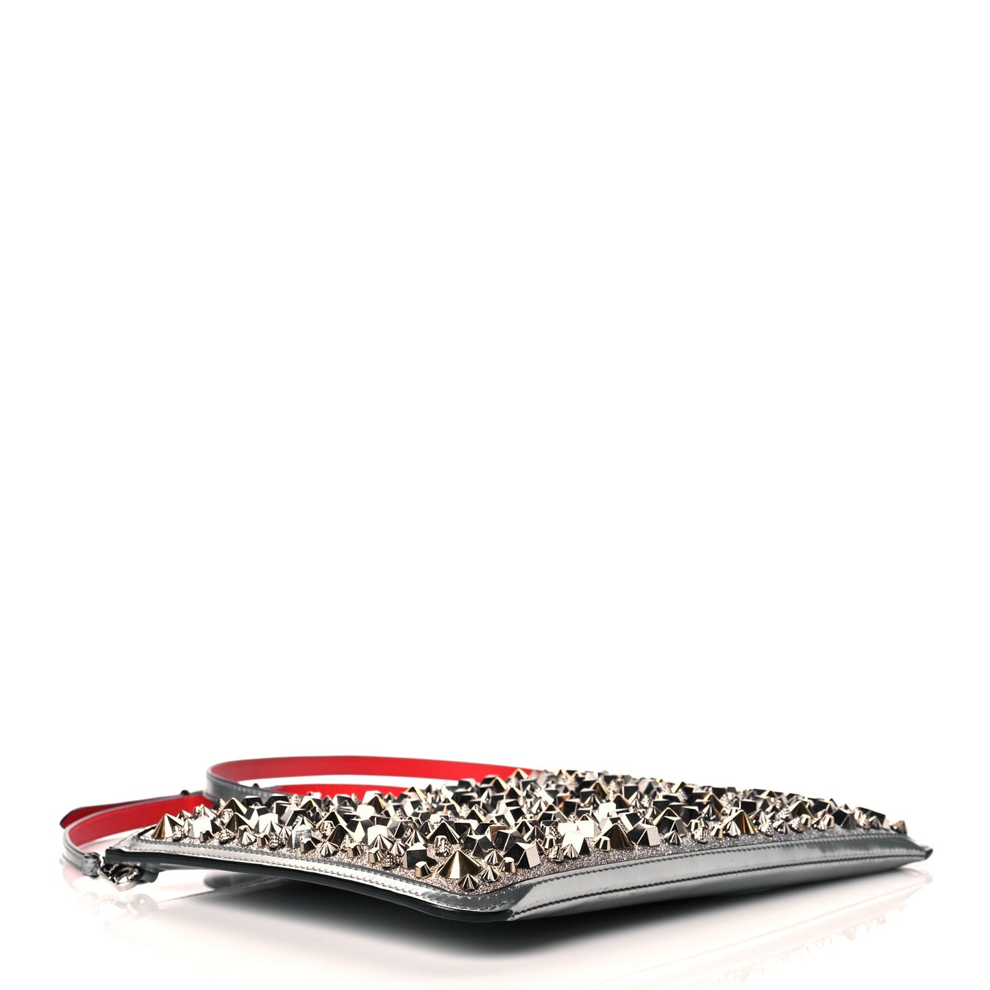 Patent Calfskin Glitter Studded Loubiclutch Crossbody Clutch Silver