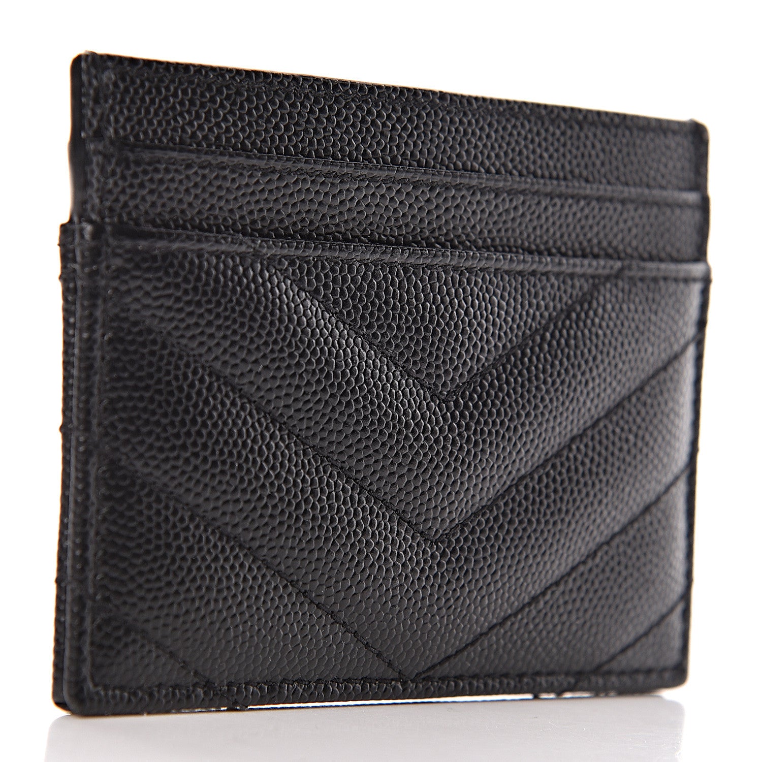 Saint Laurent Grain De Poudre Matelasse Chevron Monogram Credit Card Case Black 3 of 13