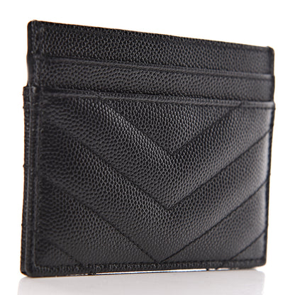 Saint Laurent Grain De Poudre Matelasse Chevron Monogram Credit Card Case Black 3 of 13