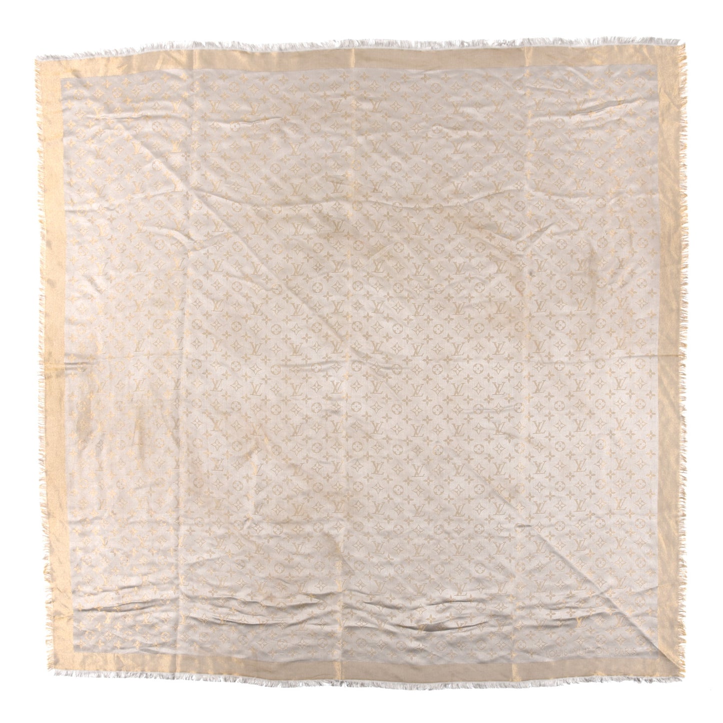 Silk Lurex Wool Monogram Shine Shawl Greige