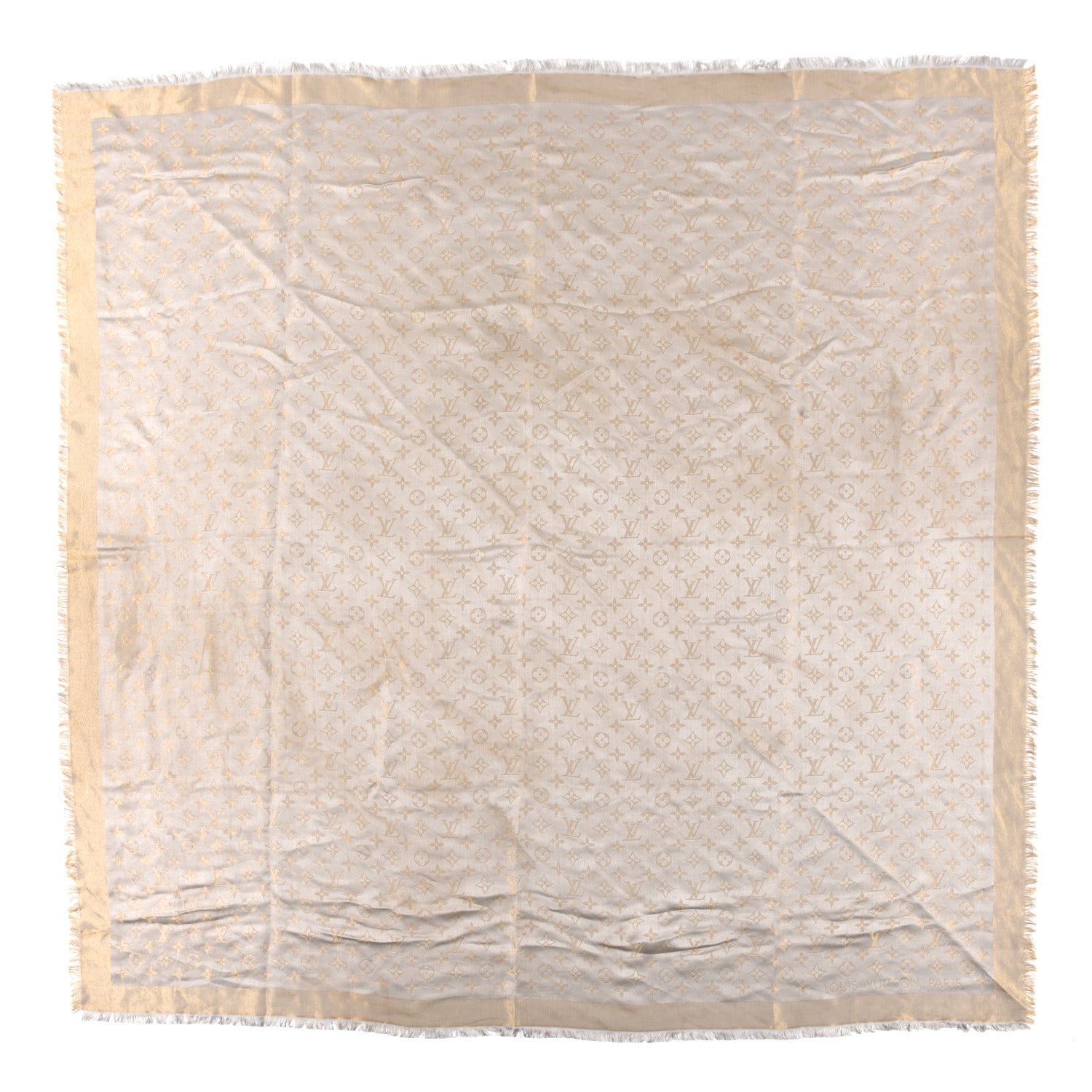 Louis Vuitton Silk Lurex Wool Monogram Shine Shawl Greige 1 of 3