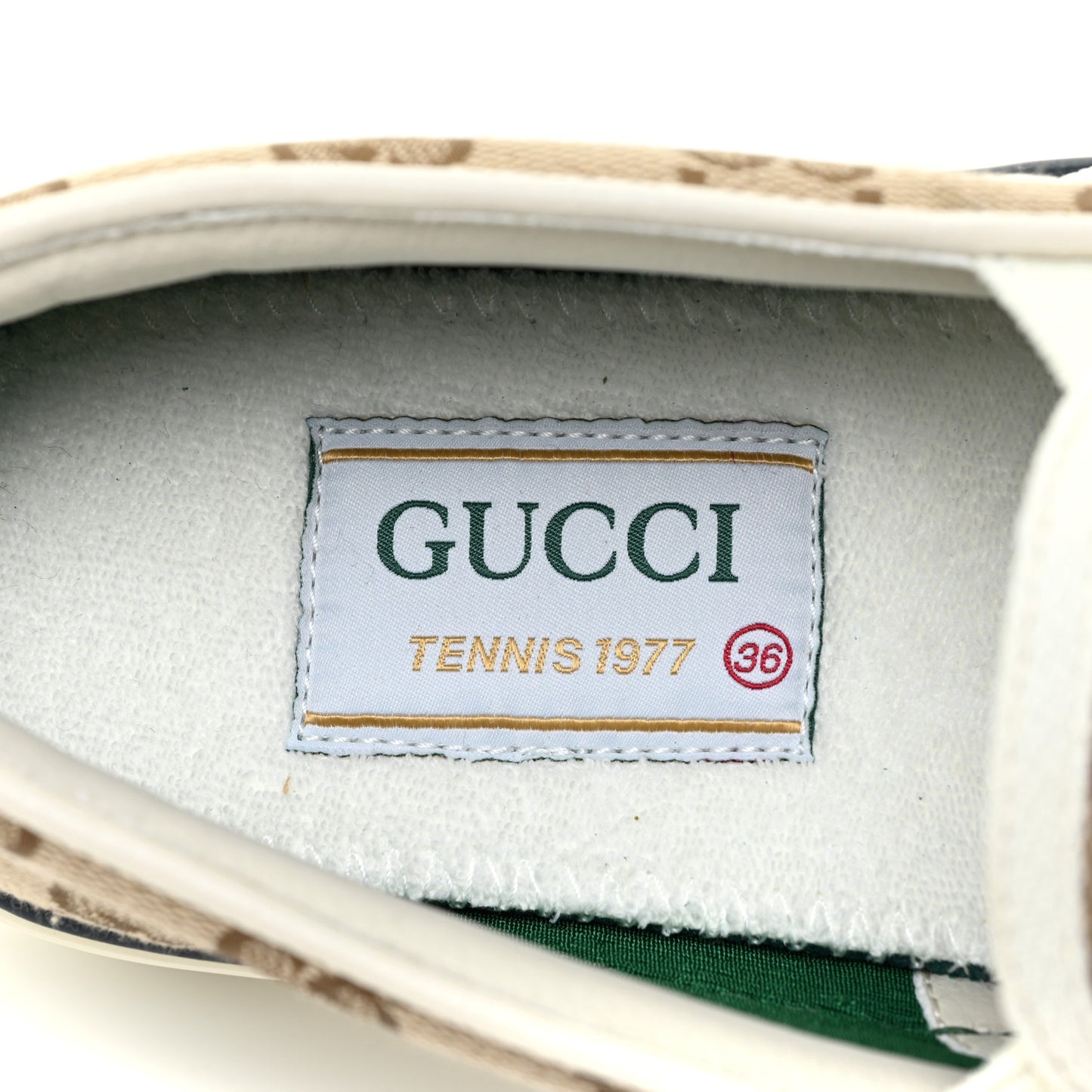 GG Monogram Womens 1977 Tennis Slip On 30mm Sneakers 36 Beige Ebony Mystic White