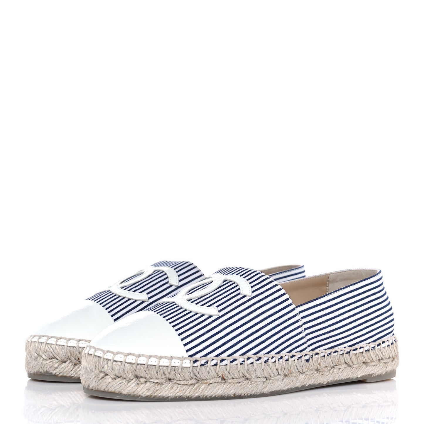 Canvas Striped Patent CC Espadrilles 37 Ivory Navy White