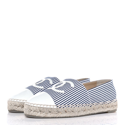 Chanel Canvas Striped Patent CC Espadrilles 37 Ivory Navy White 3 of 9