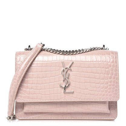 Saint Laurent Calfskin Crocodile Embossed Monogram Sunset Chain Wallet Soft Nude 1 of 8
