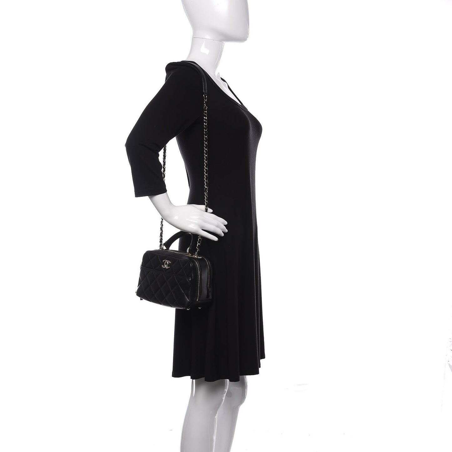 Lambskin Quilted Small Trendy CC Bowling Bag Black