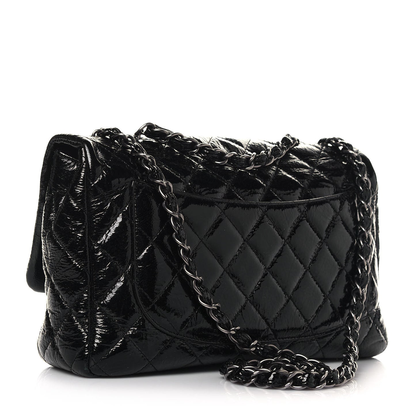 Crinkled Patent Quilted Jumbo Single Flap Black