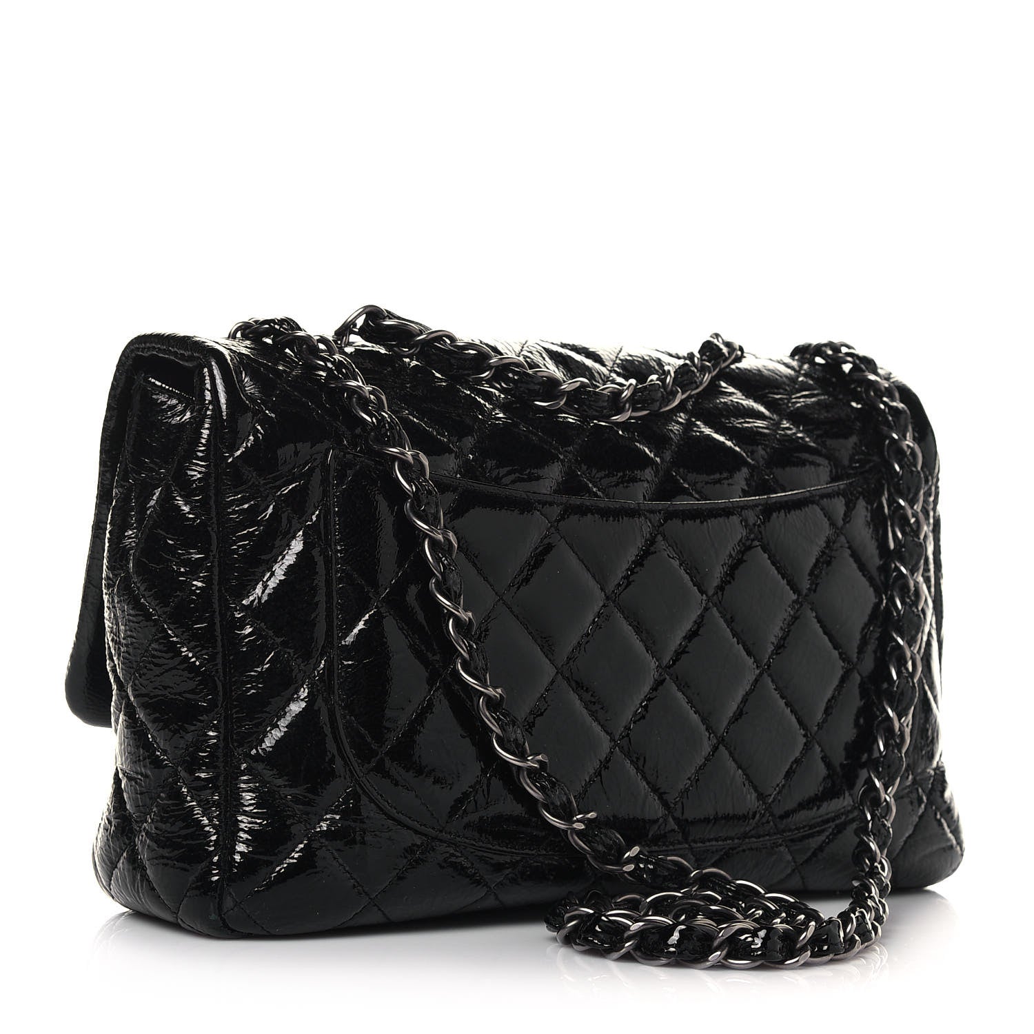 Chanel Crinkled Patent Quilted Jumbo Single Flap Black 3 of 13