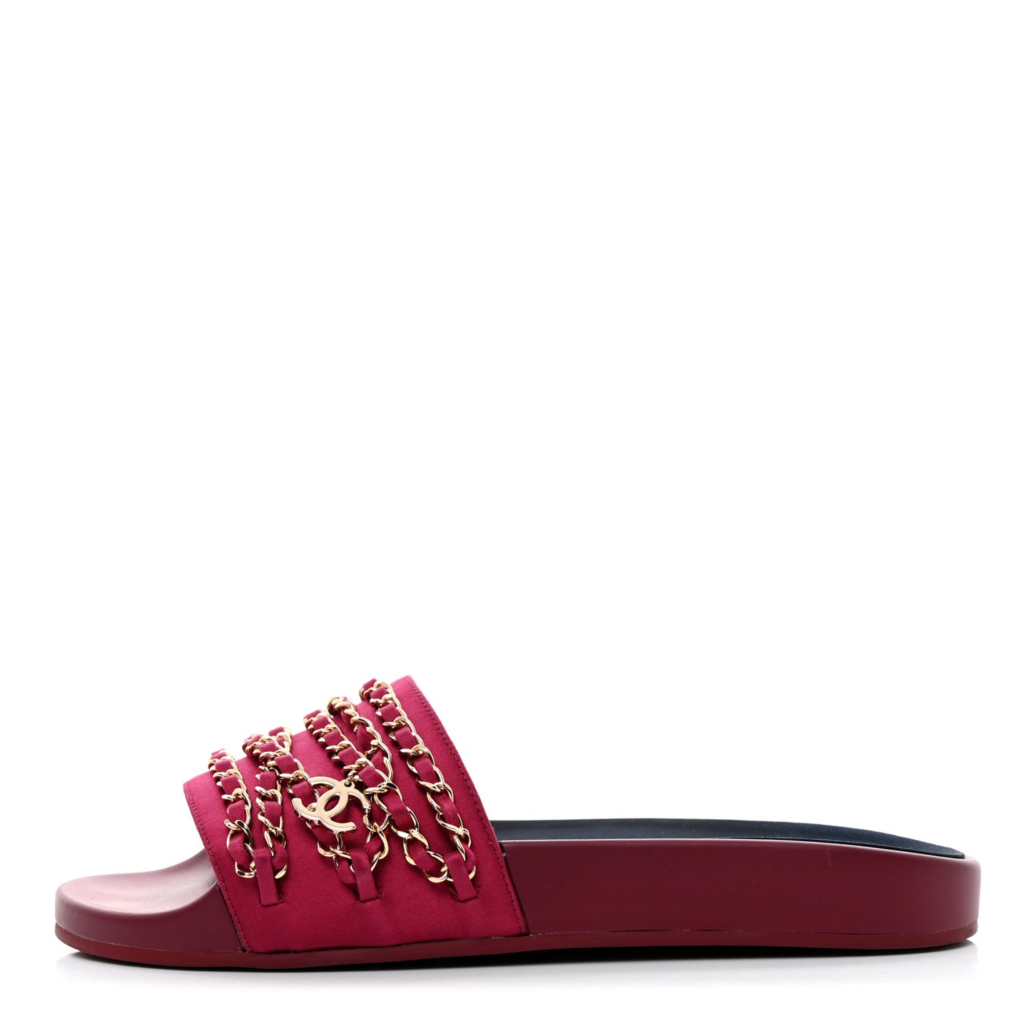 Satin Chain Flat Sandals 39 Dark Fuchsia