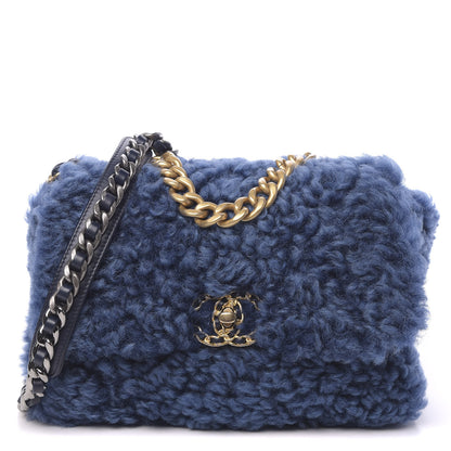 Chanel Shearling Sheepskin Medium 19 Flap Blue 1 of 11