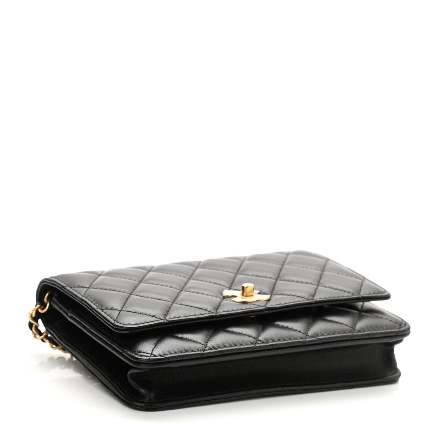 Lambskin Quilted CC Pearl Crush Wallet on Chain WOC Black