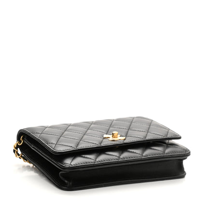 Chanel Lambskin Quilted CC Pearl Crush Wallet on Chain WOC Black 4 of 11