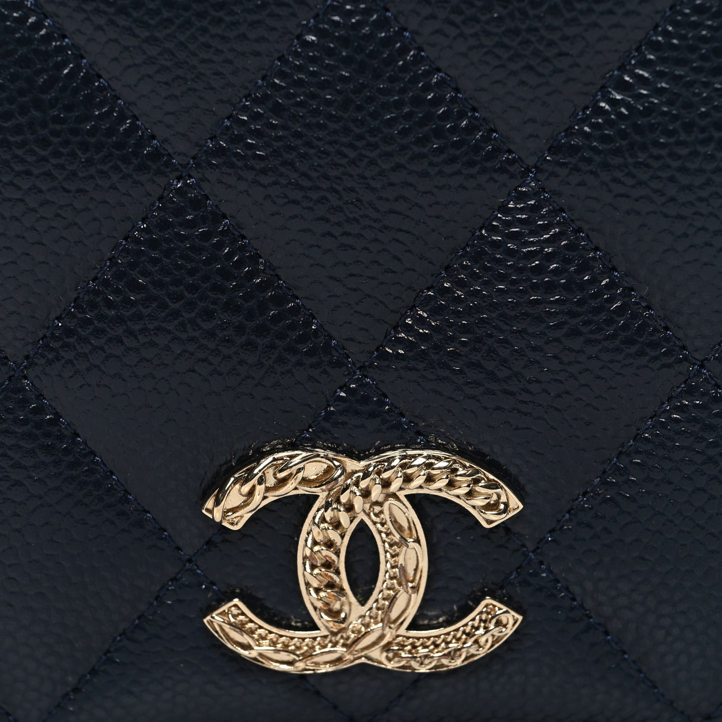 Caviar Quilted Multi Chain CC Compact Bifold Wallet Navy