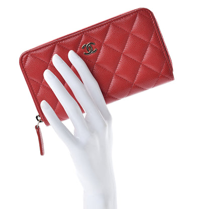 Chanel Caviar Quilted Medium Zip Around Wallet Red 2 of 9