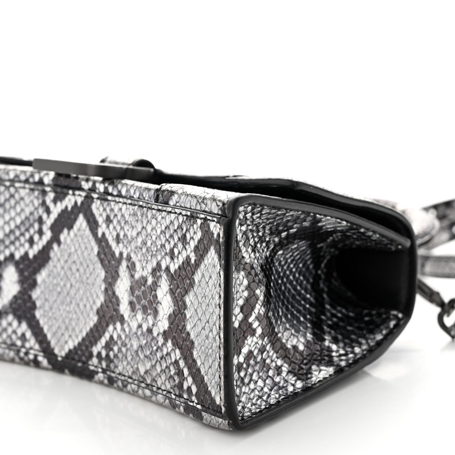 Balenciaga Shiny Calfskin Snakeskin Embossed Hourglass Top Handle Bag XS Silver Black 9 of 9