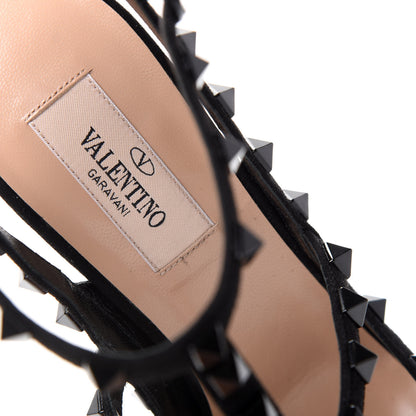 Valentino Garavani Suede Beaded Rockstud Ankle Strap 100mm Pumps 38 Black 8 of 10