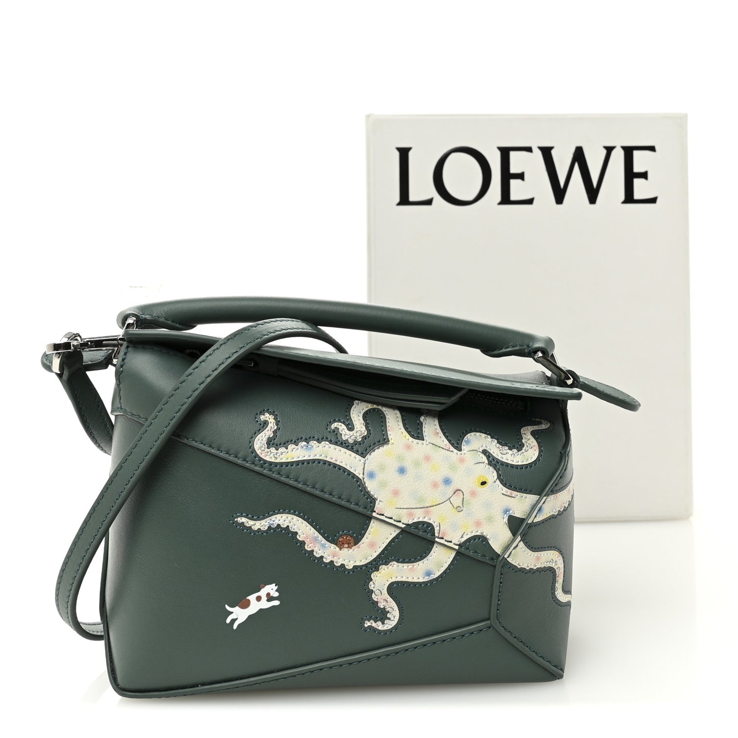 X SUNA FUJITA Shiny Calfskin Mini Octopus Puzzle Edge Bag Vetiver