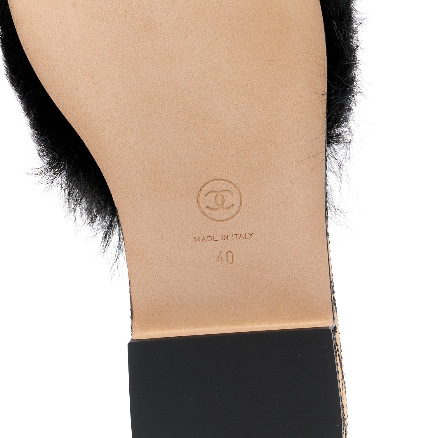 Chanel Shearling Lambskin CC Mules Sandal 40 Black White 6 of 8