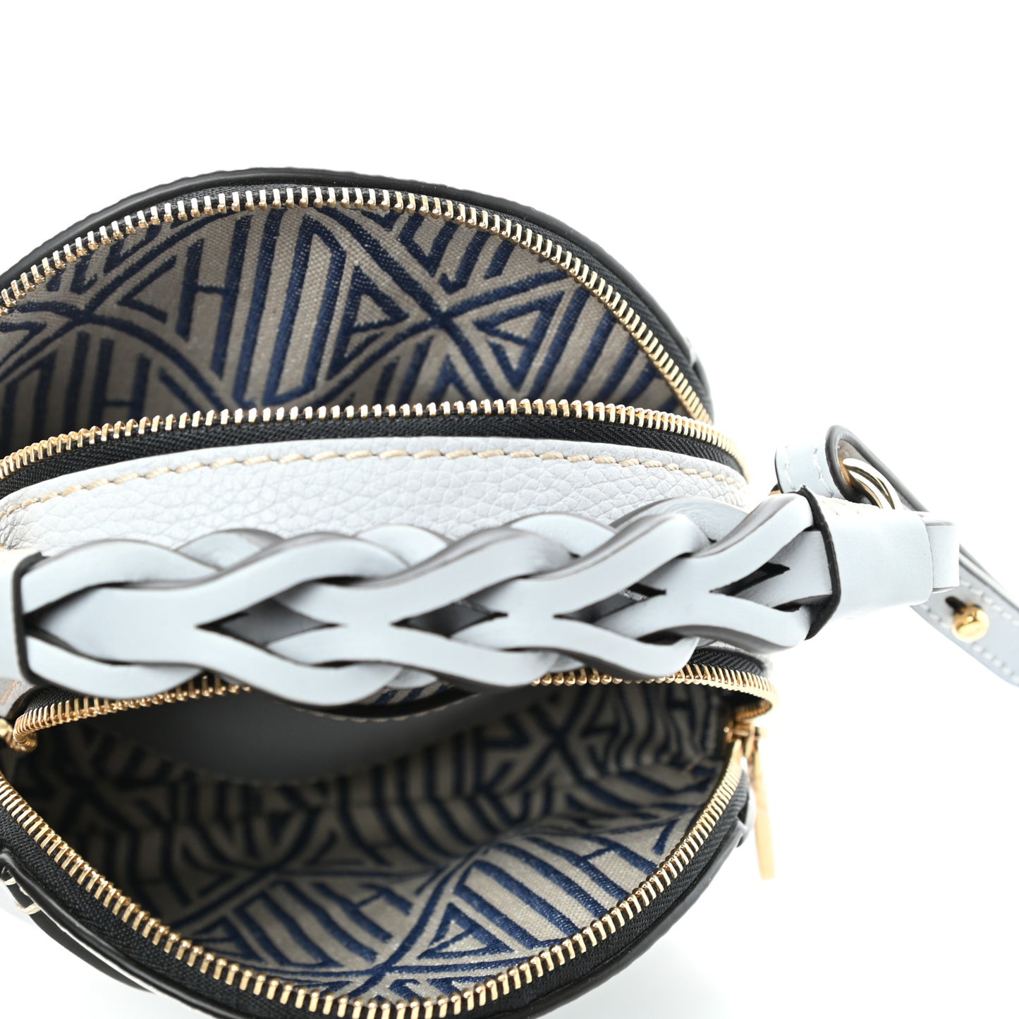 Grained Shiny Calfskin Mini Round Daria Bag Light Cloud