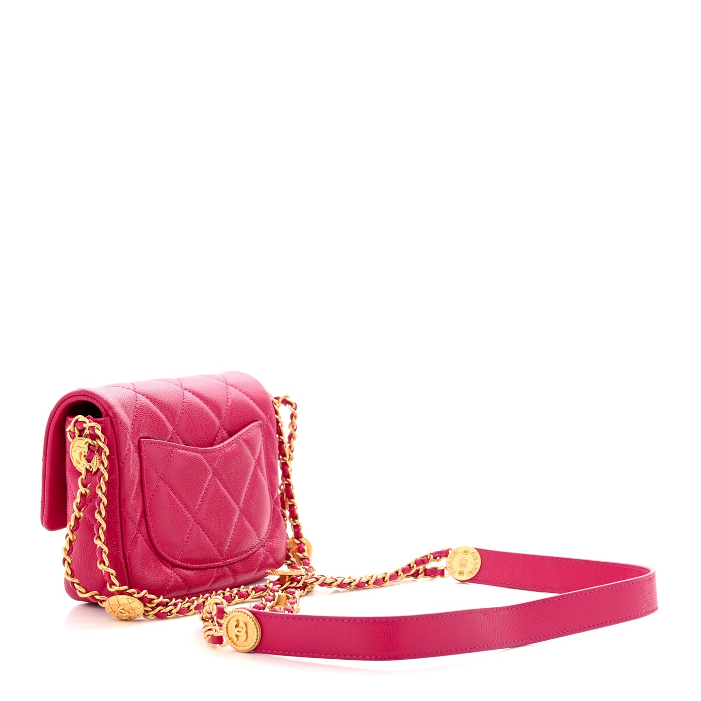 Caviar Quilted Mini Twist Your Buttons Flap Fuchsia