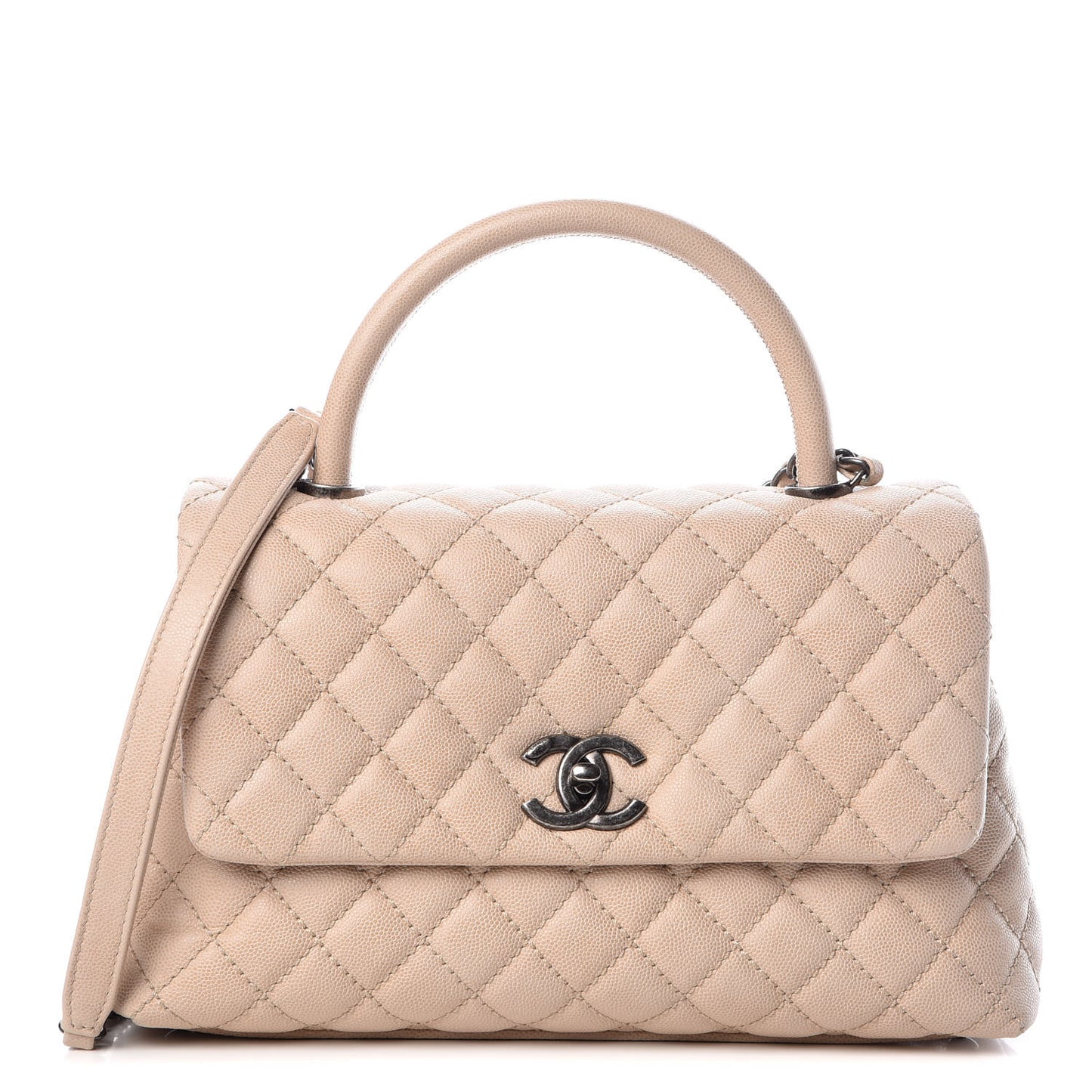 Caviar Quilted Small Coco Handle Flap Light Beige