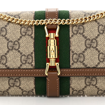 Gucci GG Supreme Monogram Azalea Calfskin Web Jackie 1961 Chain Wallet Beige Ebony Brown Sugar 9 of 14