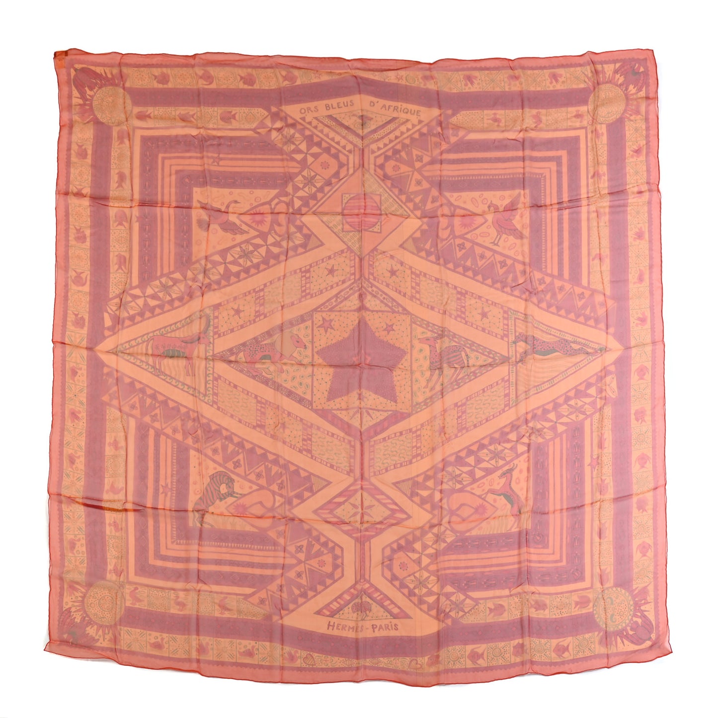 Silk Mousseline Ors Bleus D’Afrique Shawl 140 Orange Rouge H Vert