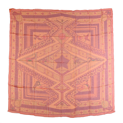 Hermes Silk Mousseline Ors Bleus D’Afrique Shawl 140 Orange Rouge H Vert 1 of 4
