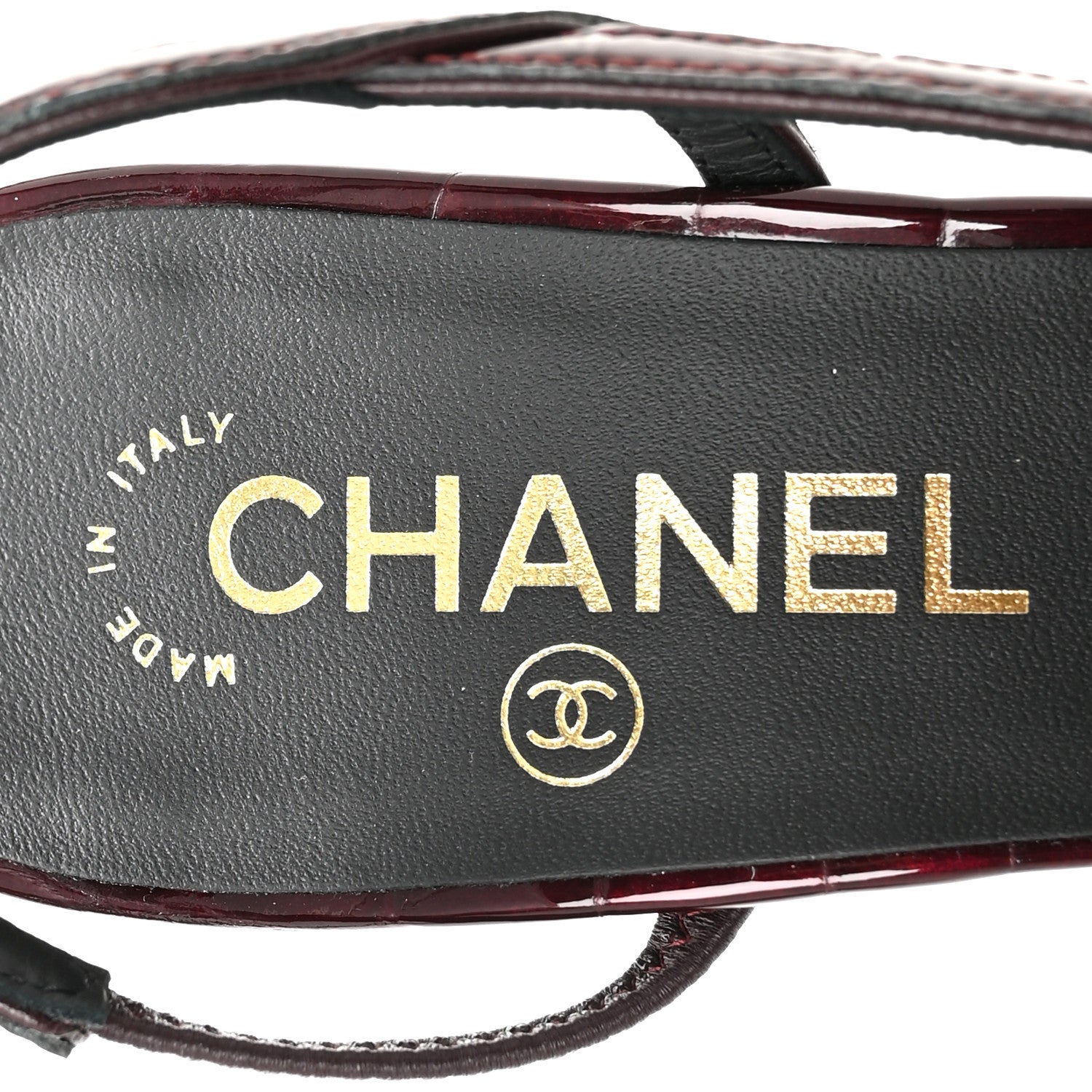 Chanel Patent Calfskin Crocodile Embossed Cap Toe CC Slingback Pumps 36.5 Dark Burgundy Black 7 of 10