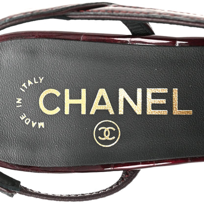 Chanel Patent Calfskin Crocodile Embossed Cap Toe CC Slingback Pumps 36.5 Dark Burgundy Black 7 of 10