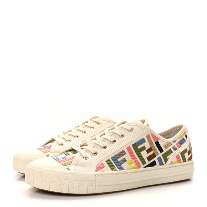 Fendi Kuban Canvas FF Womens Domino Low Top Sneakers 41 Grezzo Multicolor Latte 4 of 10