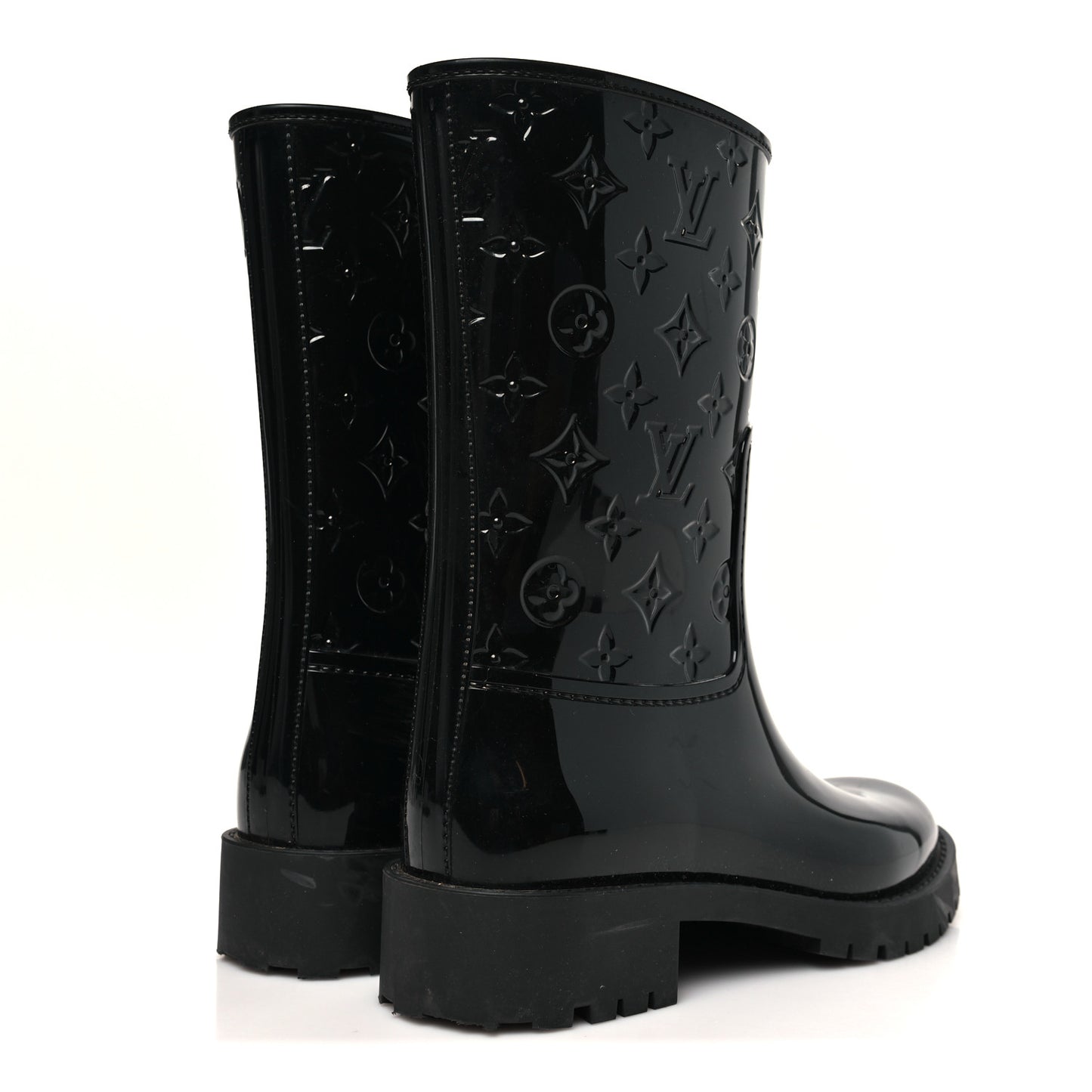 Rubber Embossed Monogram Drops Flat Half Boots 37 Black