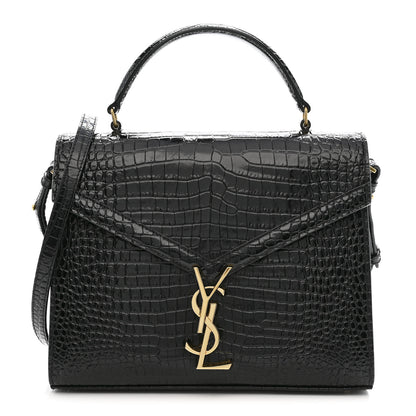 Saint Laurent Calfskin Crocodile Embossed Medium Classic Monogram Cassandra Top Handle Black 1 of 11